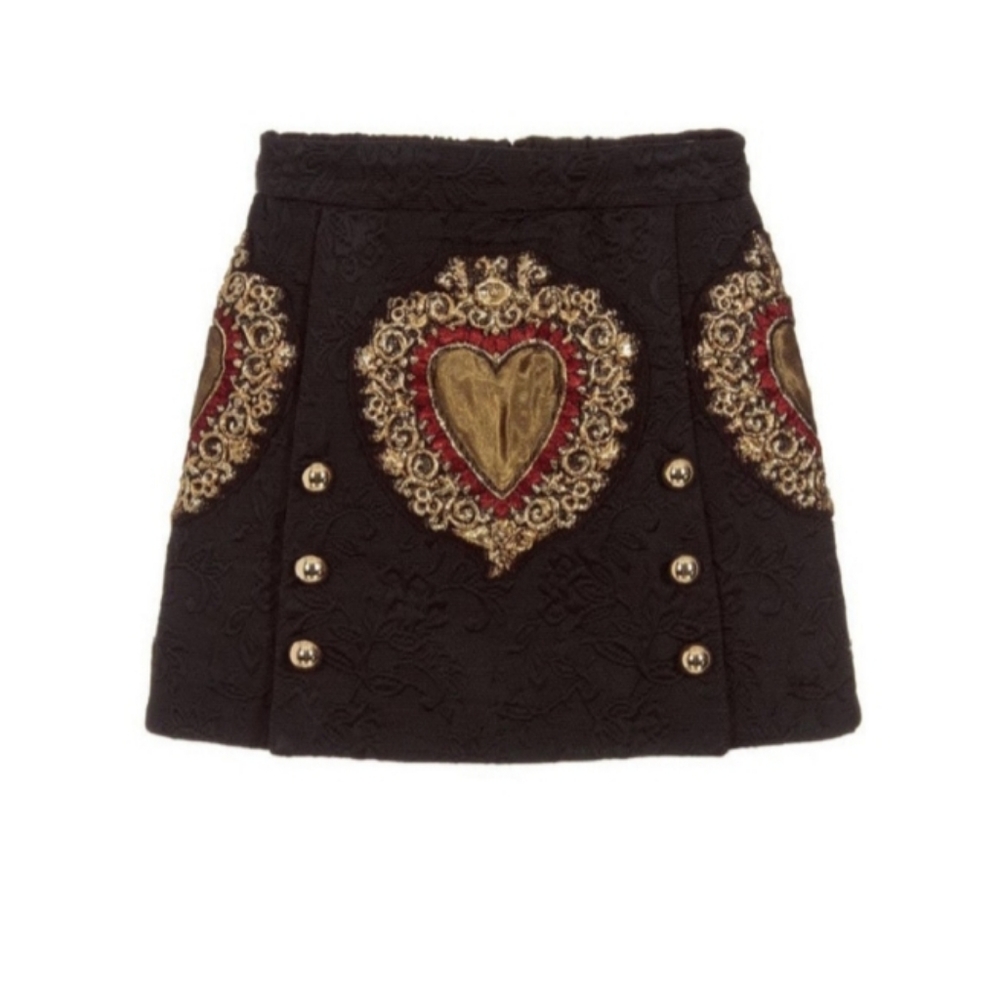 Women's Black A- line skirt with heart enbroidery